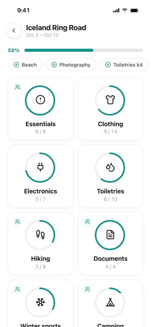 Shared packing and to-do lists