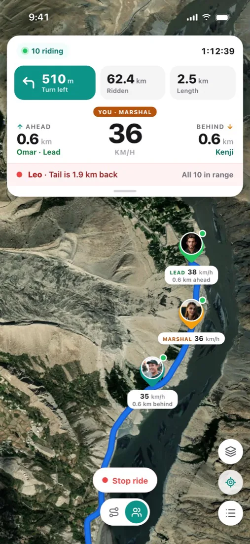 Ride Mode live convoy map